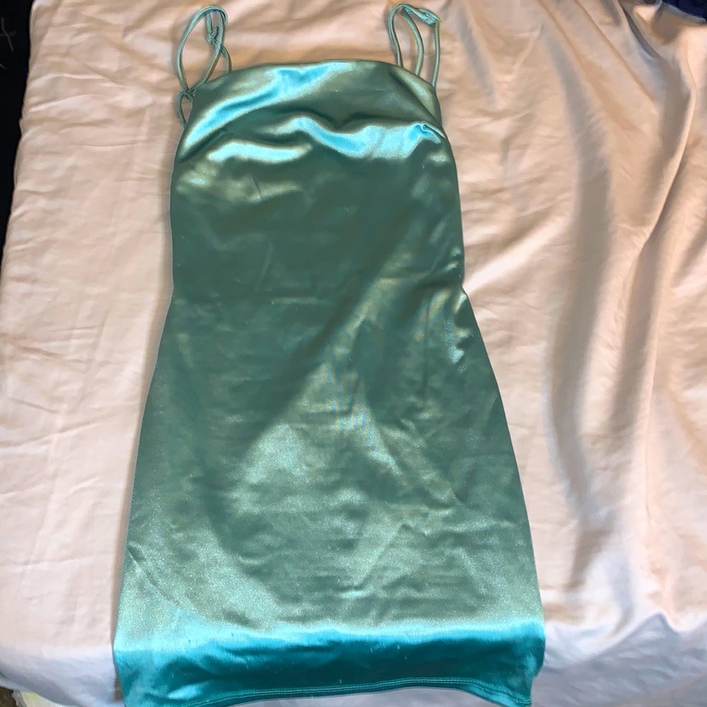 Satin Teal Short Dress